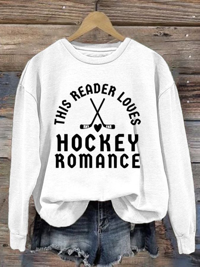 Women's Romantic Ice Hockey Print Long-Sleeved Sweatshirt