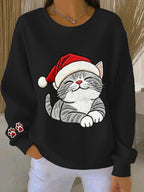 Women's Christmas Animal Cat Print Sweatshirt