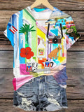 Puerto Rico Clipart Printed Crew Neck T-shirt