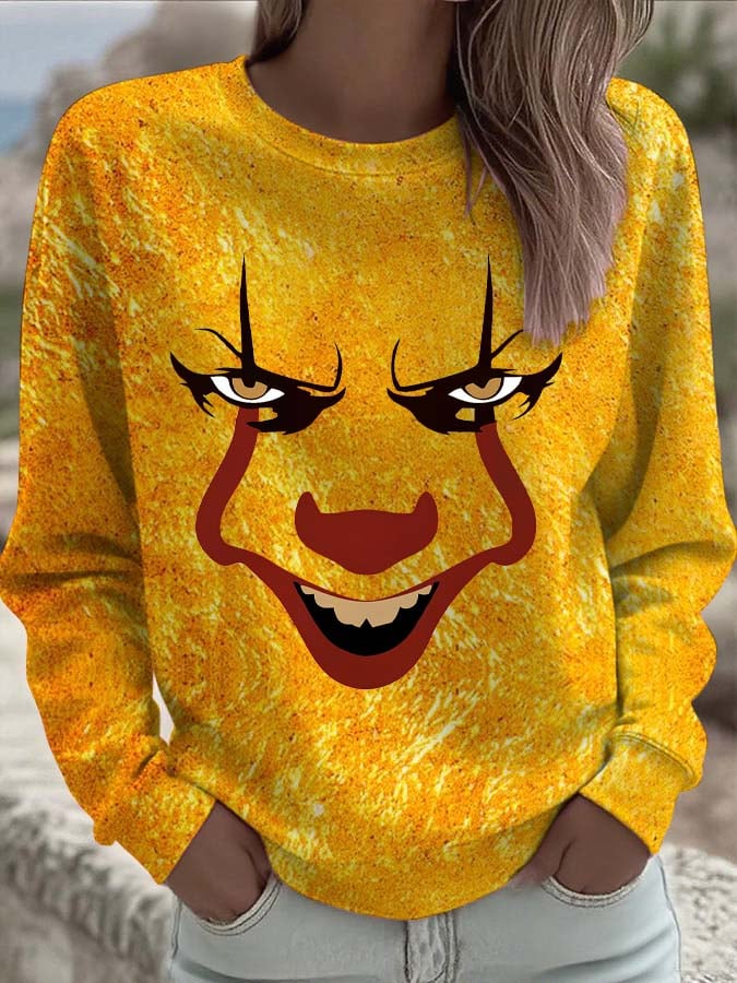 Halloween Spooky Face Printed Long Sleeve Top