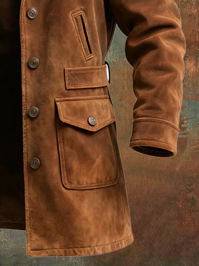 Men's Retro Suede Plush Patchwork Coat