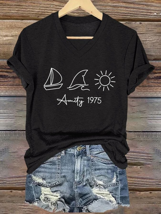 Women's Amity Island 1975 Printed Short-Sleeved T-Shirt