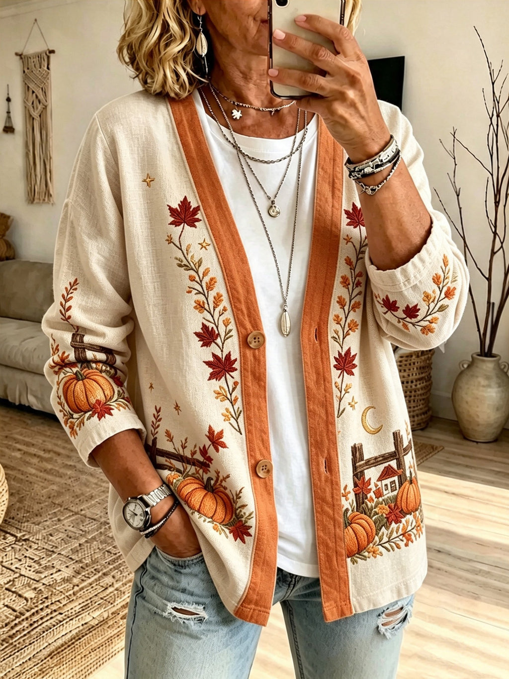 Women's Autumn Printed Casual Cardigan