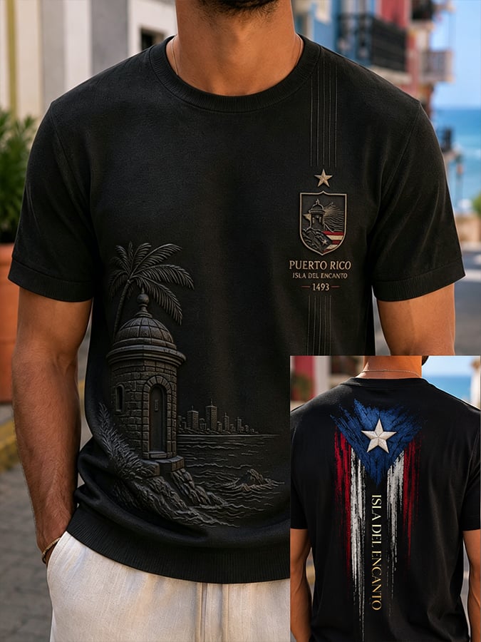 Men's Puerto Rico Art Printed Short-sleeved T-shirt