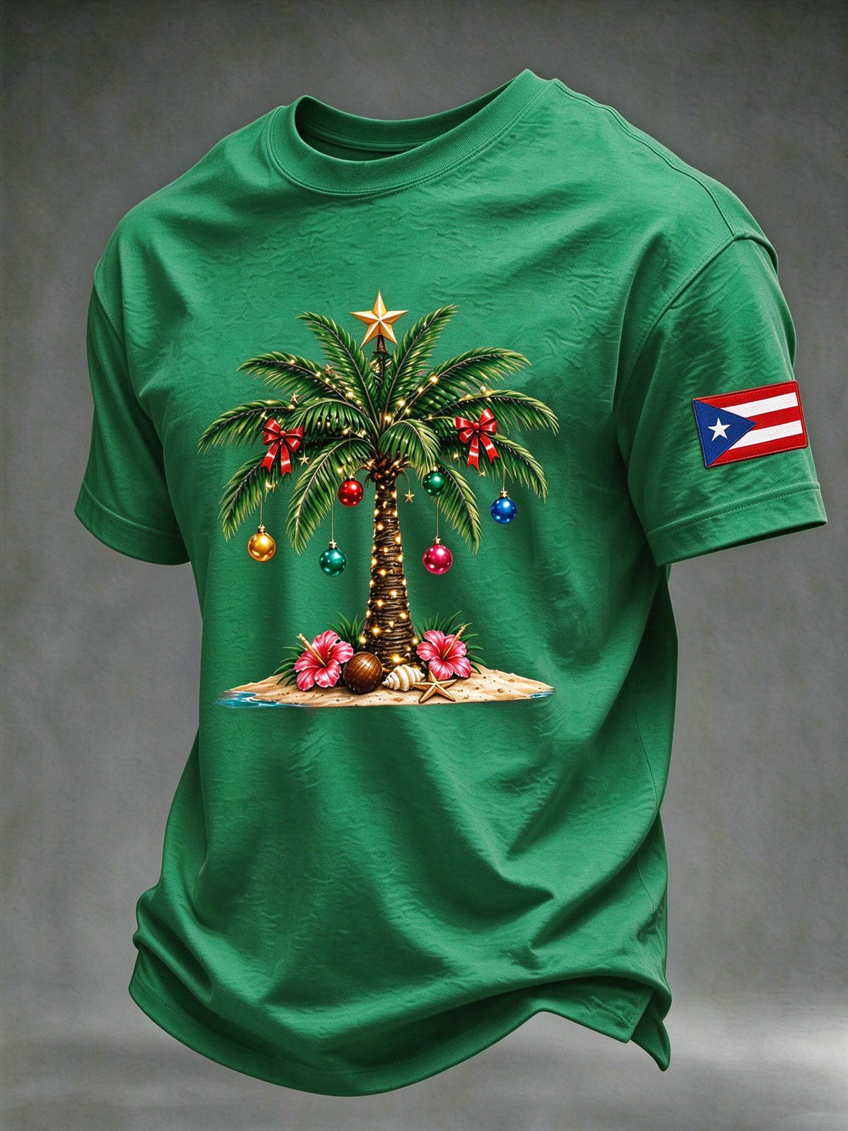 Men's Puerto Rico Christmas Print Casual T-Shirt
