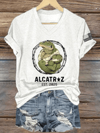 Women's Alligator Alcatraz Print V-Neck T-Shirt