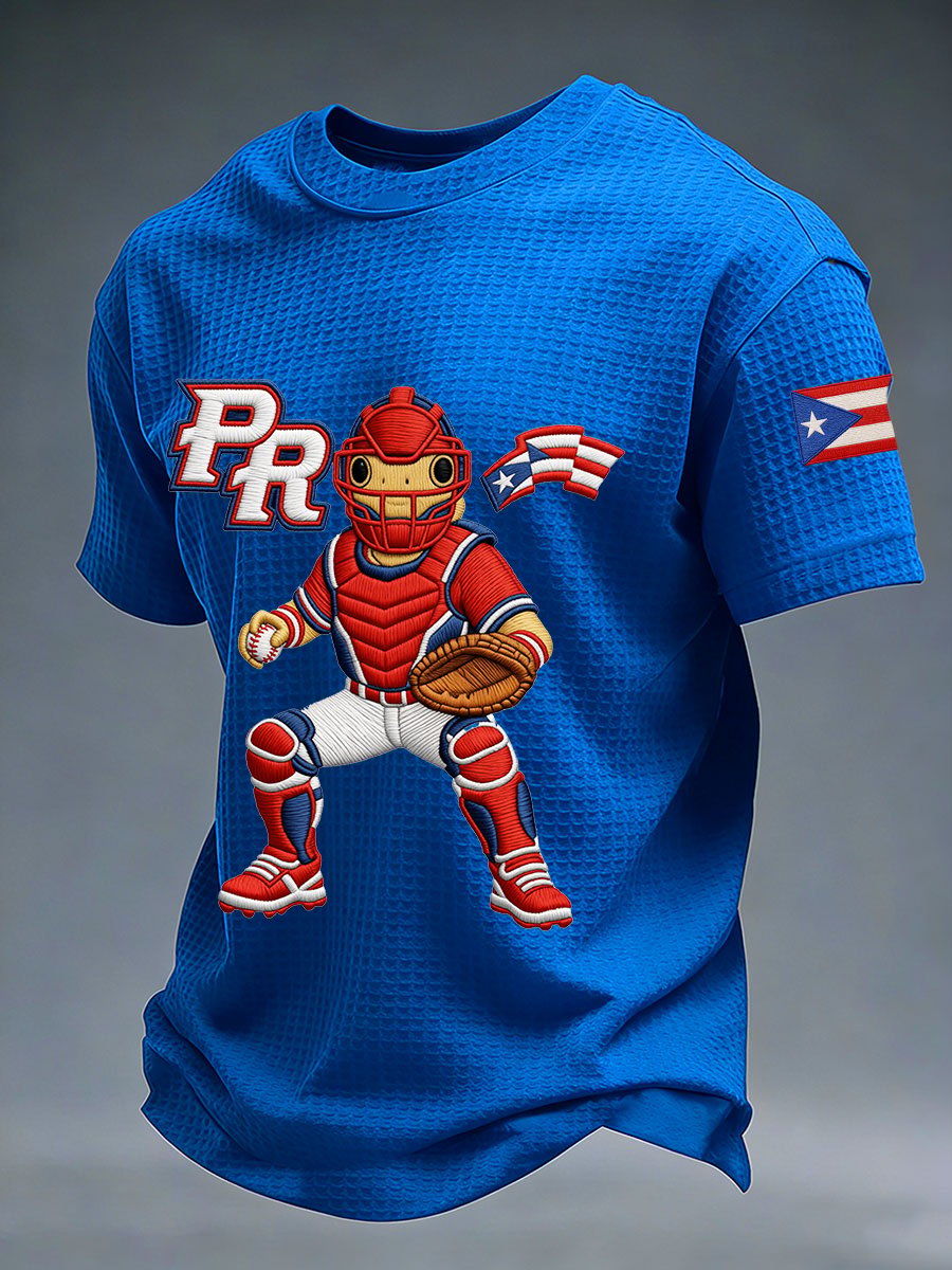 Men's Puerto Rico Baseball Casual Waffle Short Sleeve T-Shirt