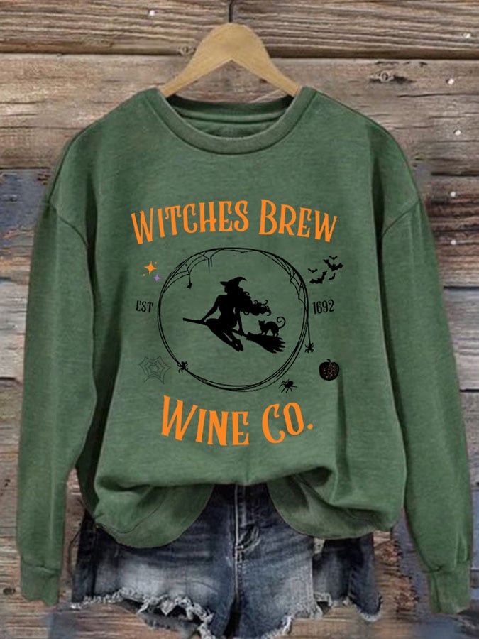Women'S Halloween Witches Brew Est 1692 Wine Go Printed Sweatshirt