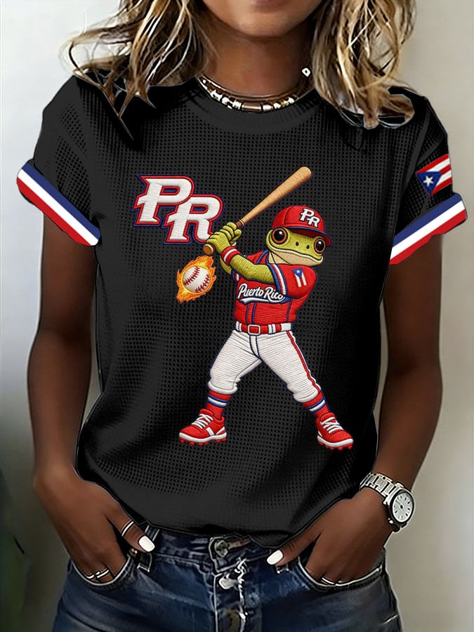 Women's Baseball Print Waffle T-shirt