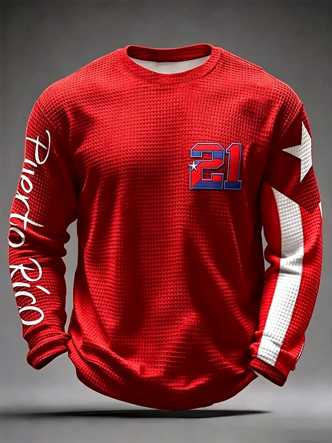 Men's Puerto Rico Baseball Print Long-Sleeve T-Shirt