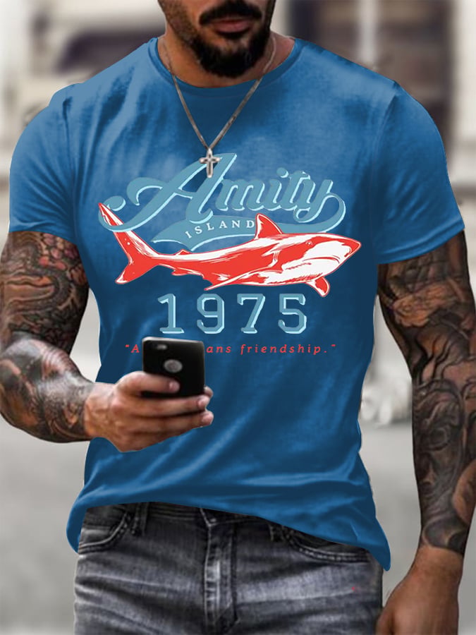 Men's Amity Island 1975 Printed Round Neck T-Shirt