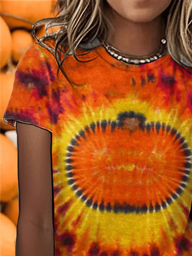 Women's Autumn Gold Pumpkin Print T-Shirt