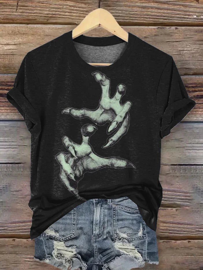 Women's Retro Halloween Print Crew Neck T-Shirt