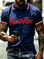 Men's Puerto Rico Baseball Print Polo Shirt