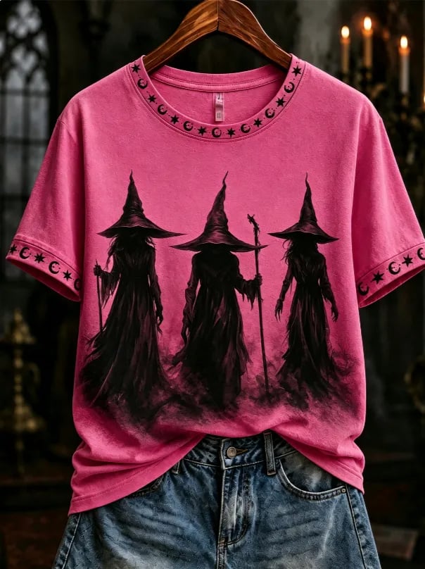 Women's Halloween Witch Print T-shirt