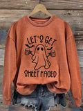 Women'S Halloween Let's Get Sheet Faced Printed Sweatshirt