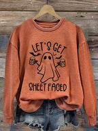 Women'S Halloween Let's Get Sheet Faced Printed Sweatshirt