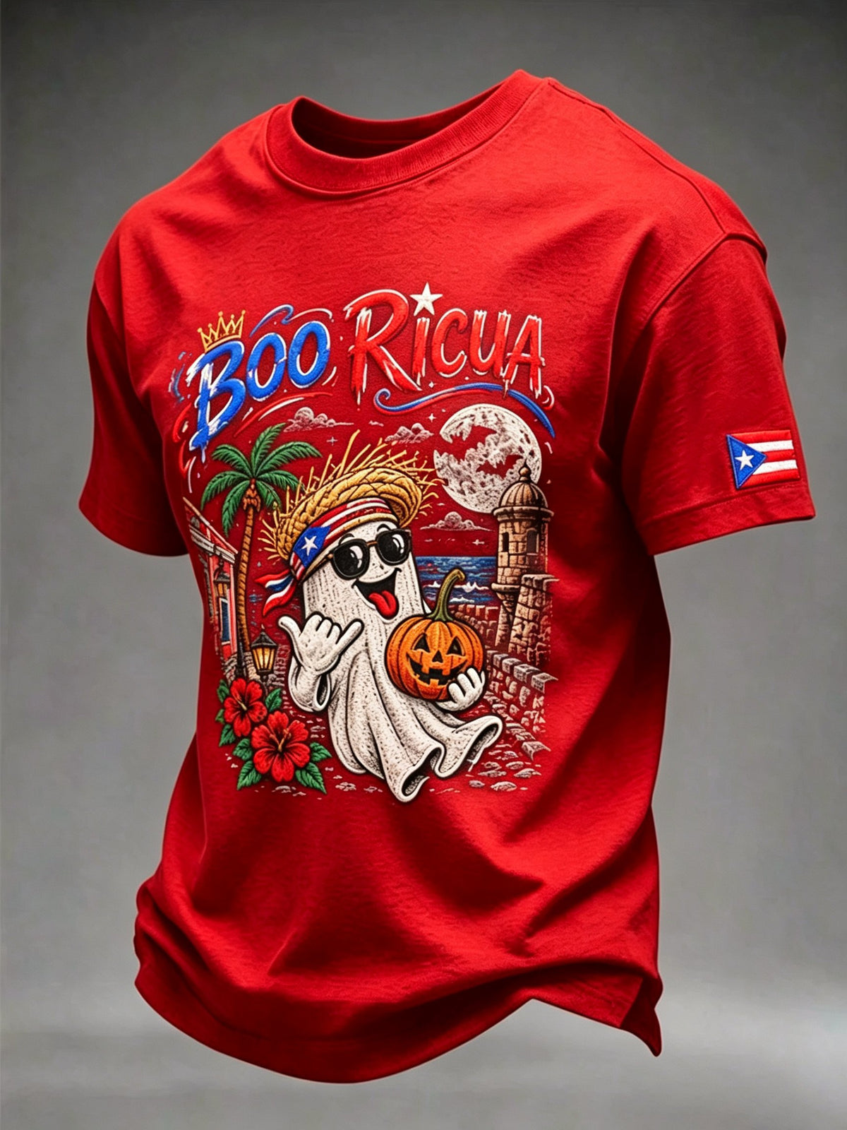 Men's Puerto Rico Halloween Print Short-Sleeve T-Shirt