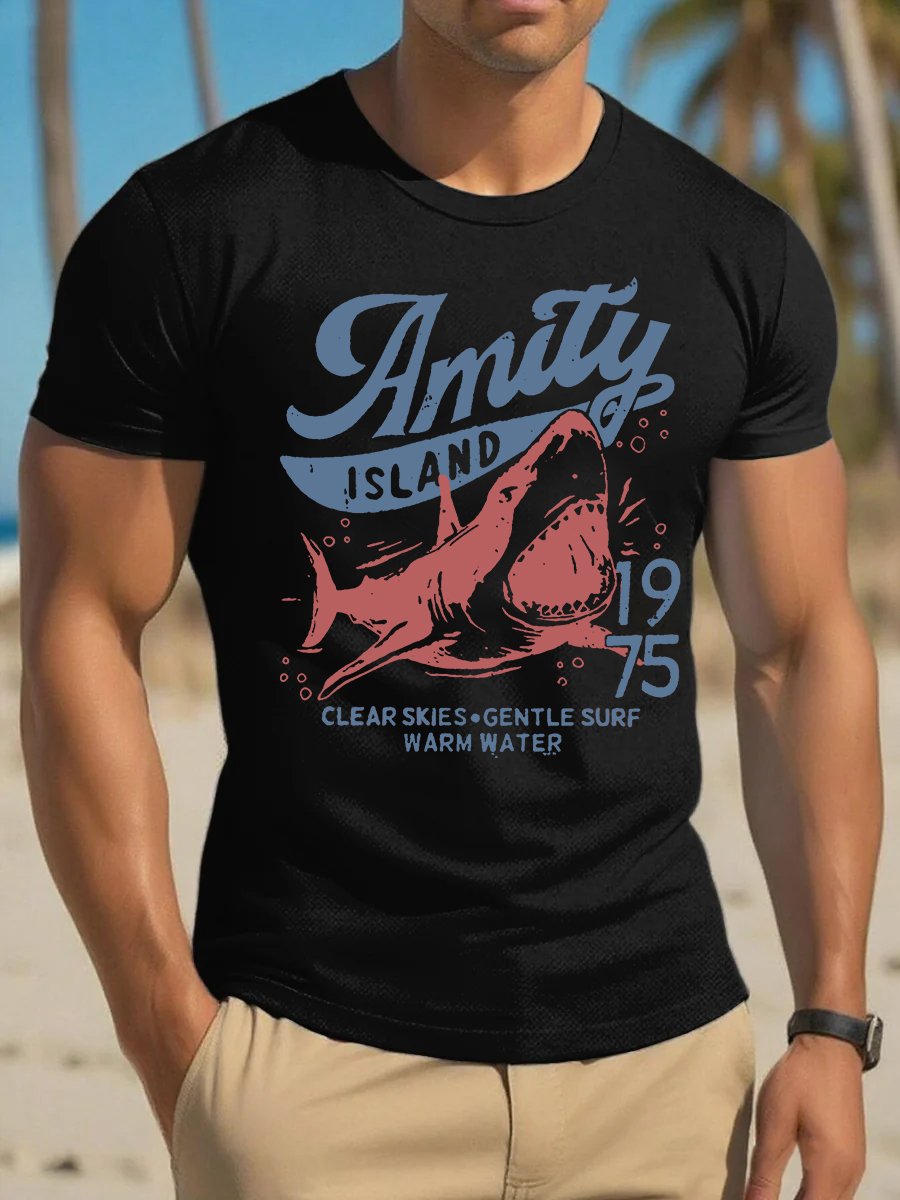 Men's Amity Island 1975 Printing T Shirt