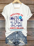 Women's Welcome To Amity Island A Vacation To Die For Print V Neck T-shirt