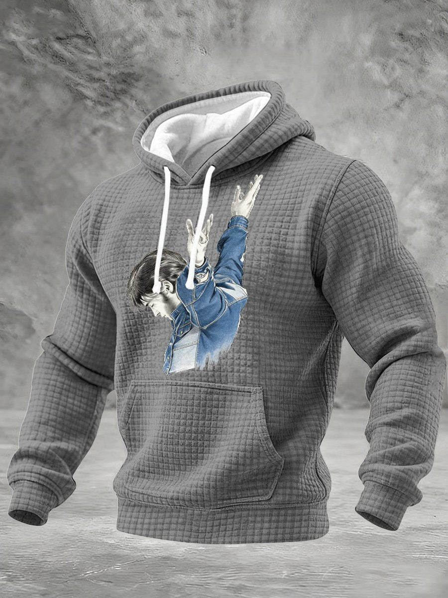 Men's Retro King Of Rock And Roll Printed Casual Hoodie