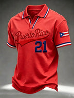 Men's Puerto Rico Baseball Print Polo Shirt
