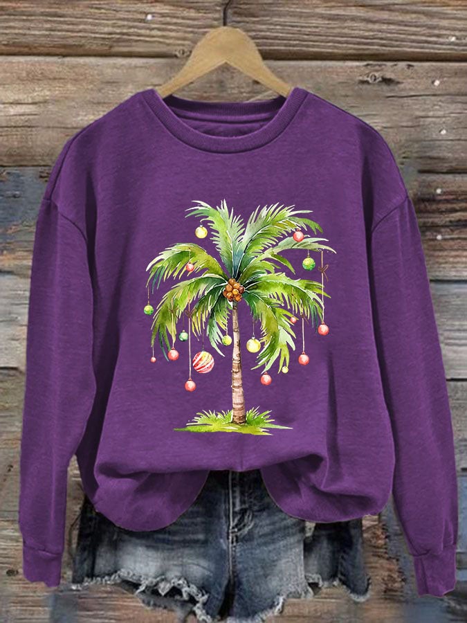 Women'S Casual Christmas Palm Tree Printed Long Sleeve Sweatshirt