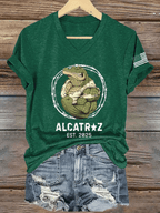 Women's Alligator Alcatraz Print V-Neck T-Shirt
