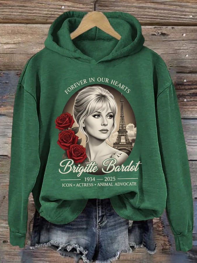 Retro Forever In Our Hearts 1934 – 2025 Icon • Actress • Animal Advocate Print Hoodie