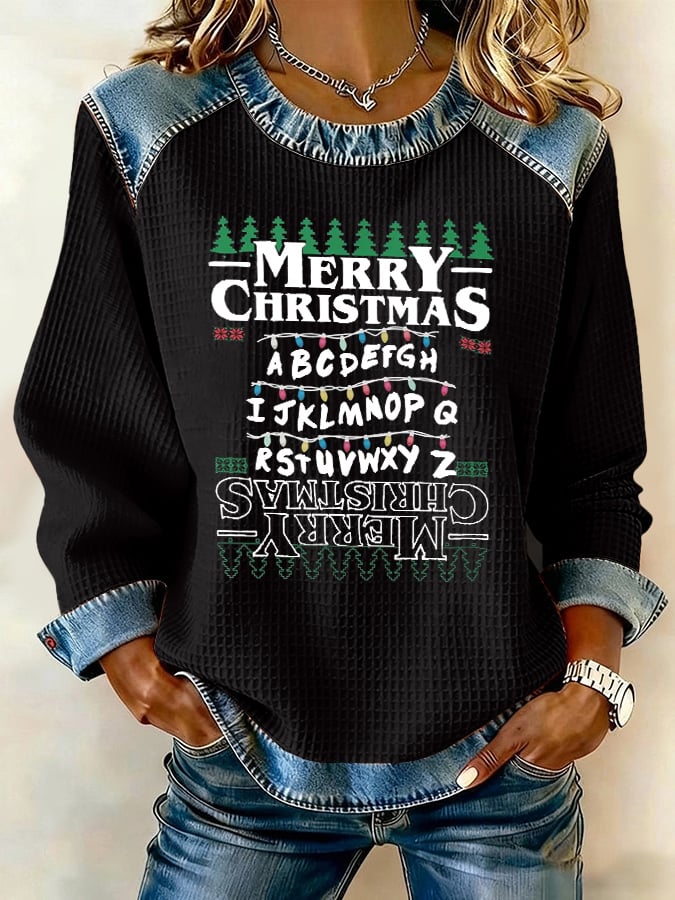 Retro Merry Christmas String Lights Upside Down Print Sweatshirt