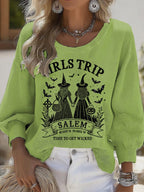 Women's Girls Trip Salem Witch Print Round Neck T-shirt