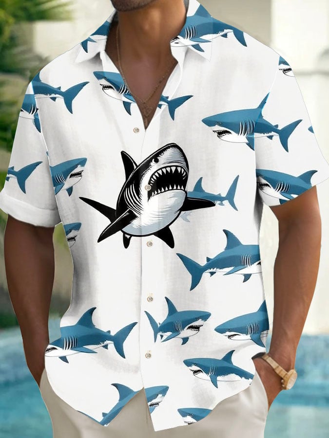 Men's Shark Art Print Casual Shirt