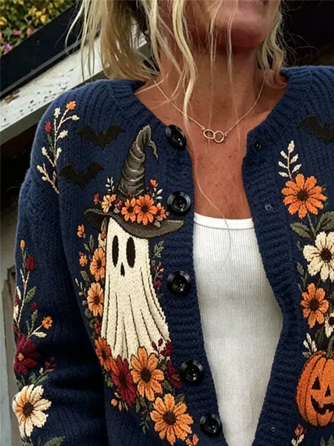 Women's Casual Halloween Print Cardigan