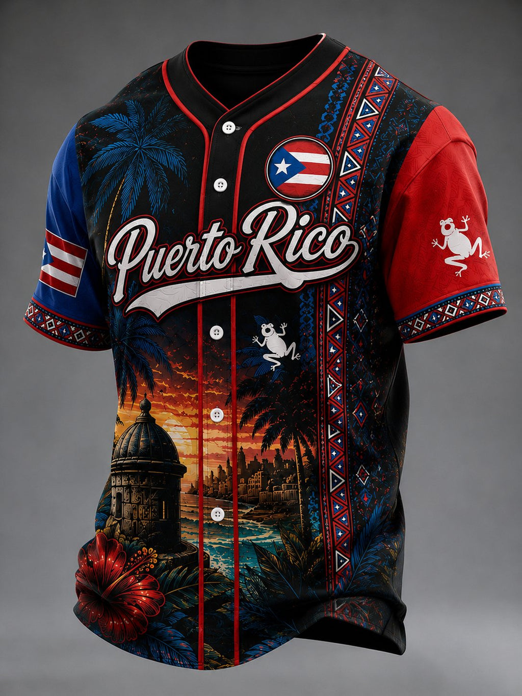 Men's Puerto Rico Art Printed Short-sleeved T-shirt