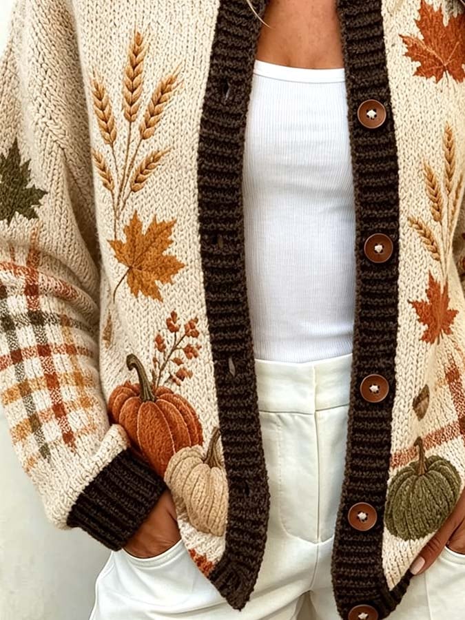 Women'S Casual Maple Leaf Knit Cardigan