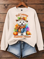 Dog Fall Leaves Maltese Please Art Printed Sweatshirt