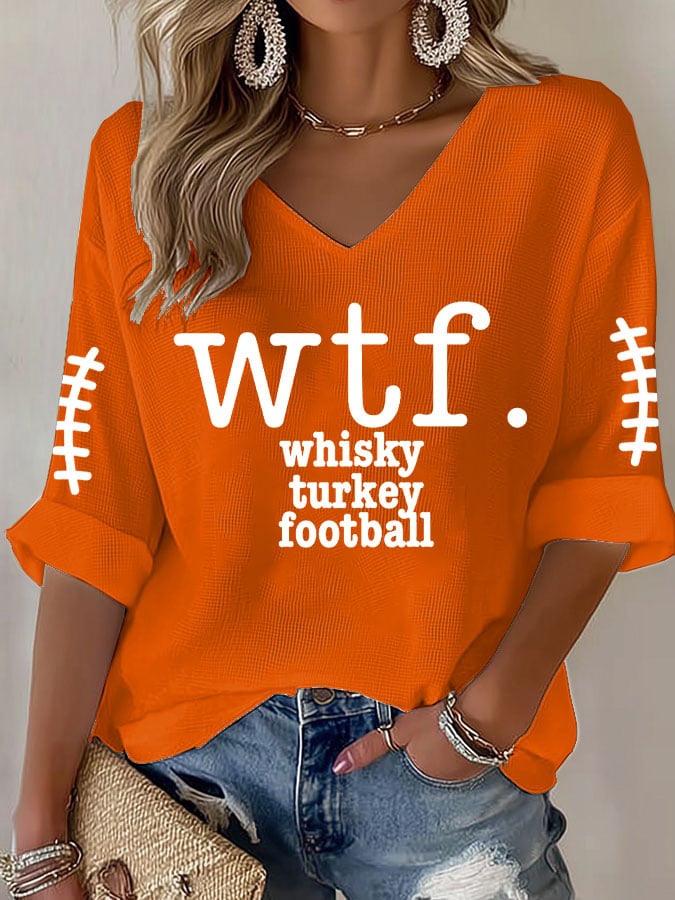 Women's Retro Whisky Turkey Football Print T-Shirt