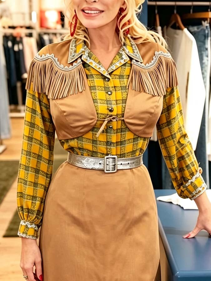 Dolly Plaid Patchwork Tassel Dress