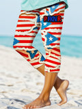 Puerto Rico Flag Print Women's Casual Retro Leggings