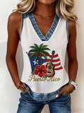 Puerto Rico Printed & Paneled Casual Top