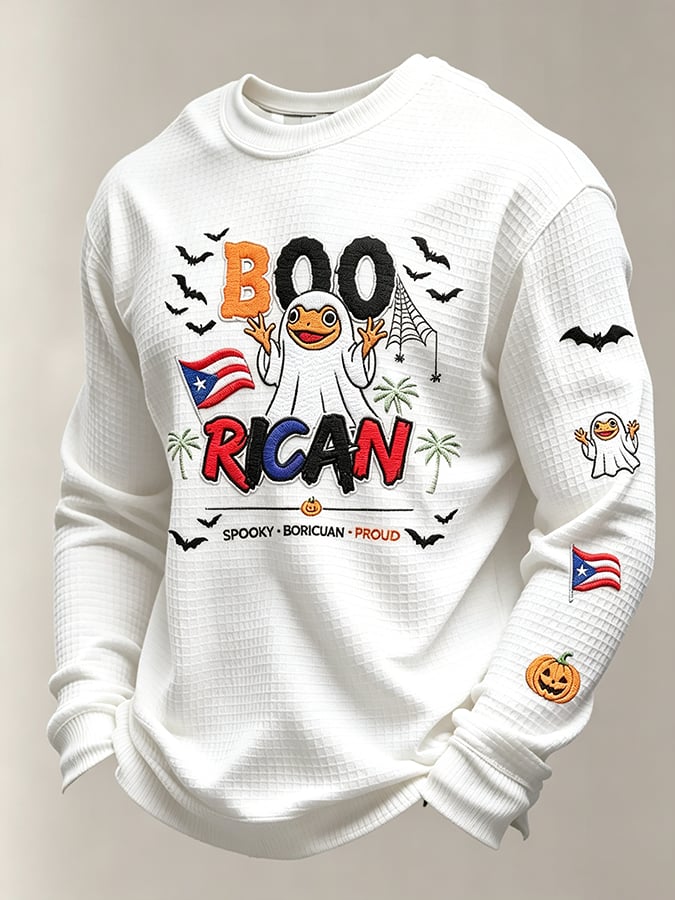 Men's Boricua Halloween Waffle-Knit Long-Sleeve Top