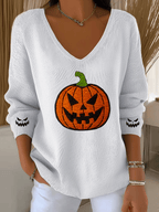 Women's Ghost Face Pumpkin Print Casual Striped Fabric Long Sleeve T-shirt