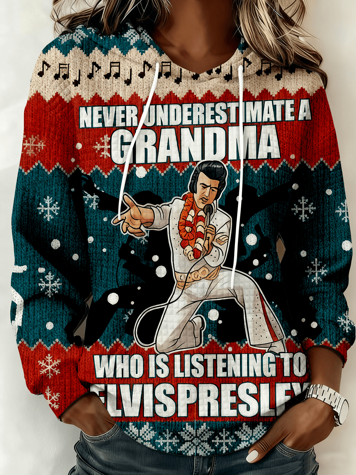 King of Rock and Roll Merry Christmas Printed Hooded Sweatshirt