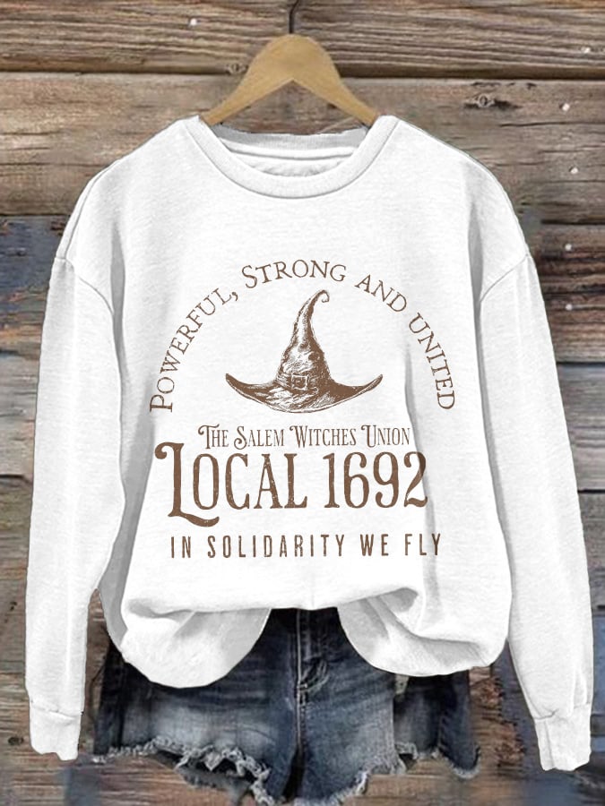 Women's The Salem Witches Union Local 1692 Print Round Neck Sweatshirt
