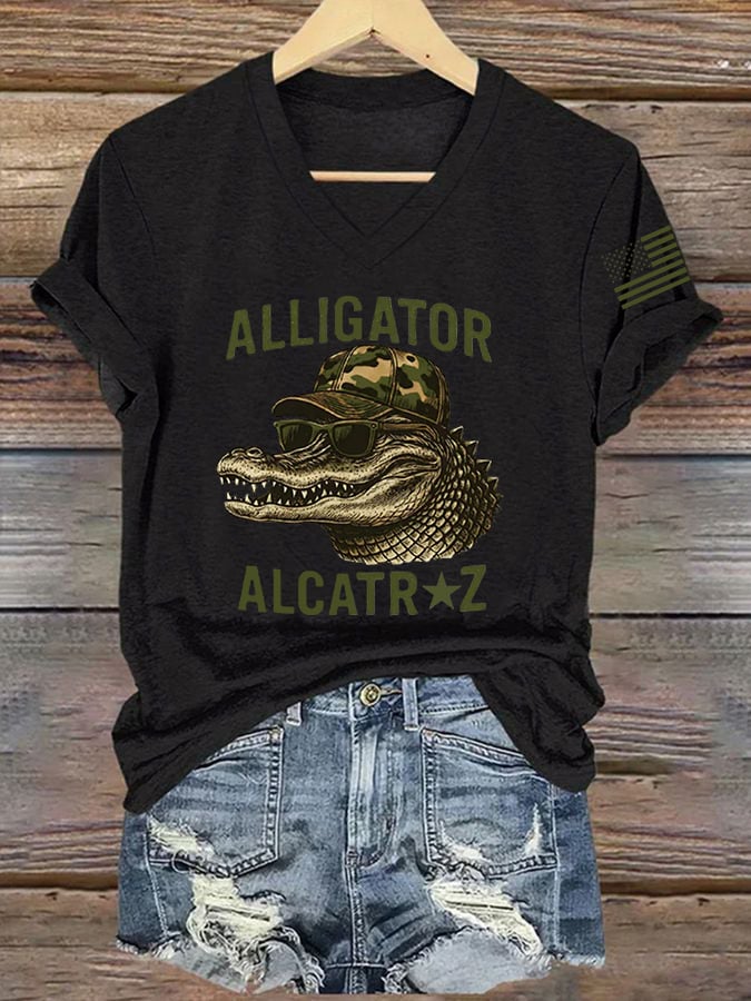 Women's Alligator Alcatraz Funny Florida Everglades Dark Humor Print T-Shirt