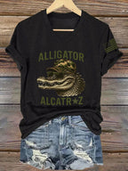 Women's Alligator Alcatraz Funny Florida Everglades Dark Humor Print T-Shirt