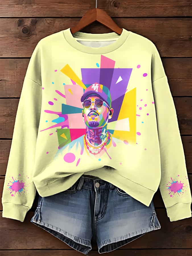 Neutral Chris Brown Printed Crew Neck Sweatshirt