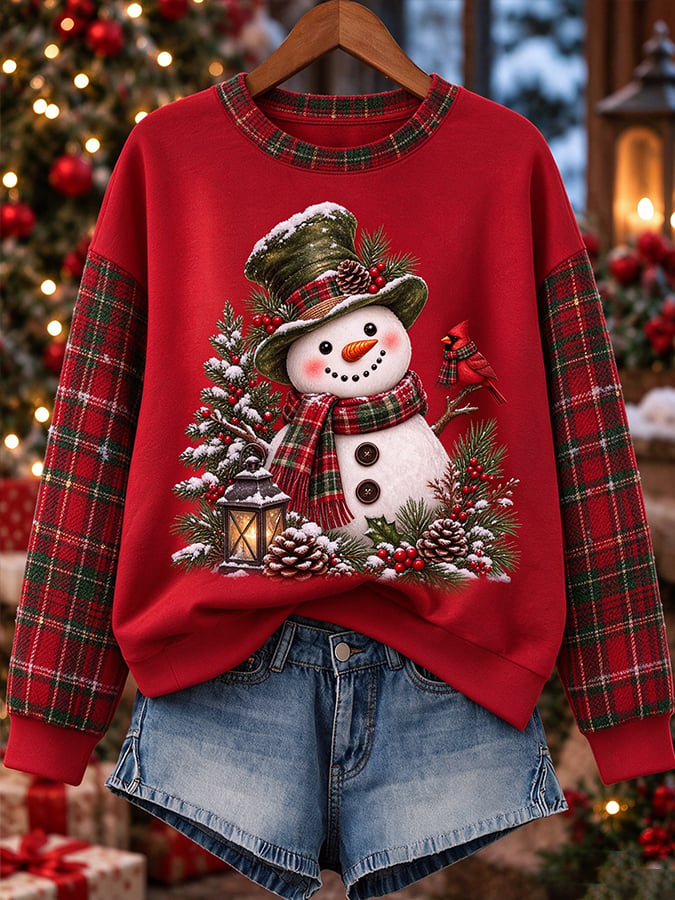 Women's Snowman Art Print Casual Sweatshirt