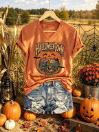 V-Neck Retro Halloweentown Est. 1998 Print T-Shirt