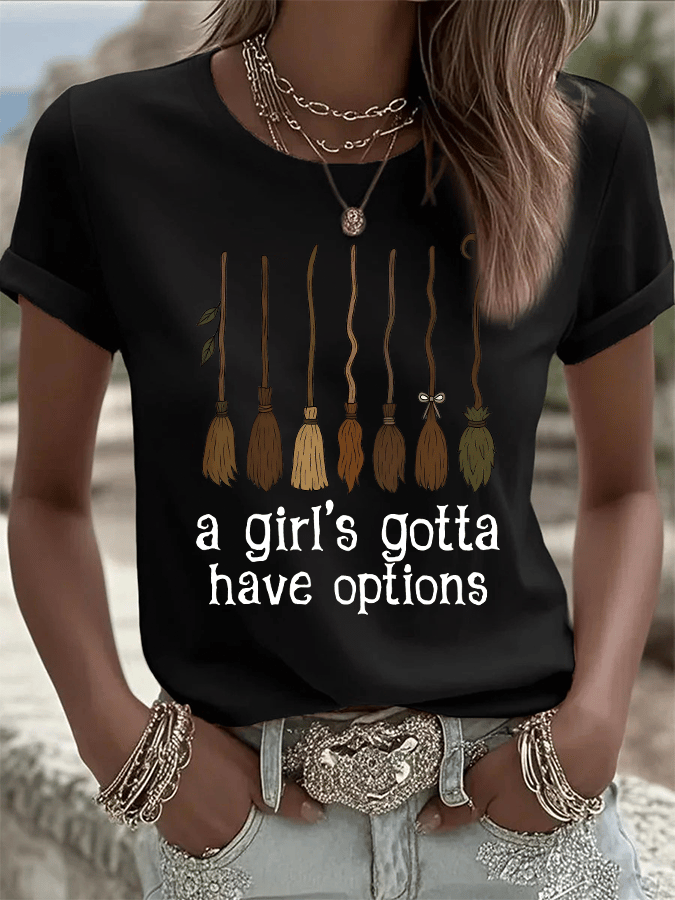 Women's Halloween Printed Round Neck T-Shirt